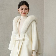 新中式中國風 羊毛雙面呢狐狸毛千金貴氣外套