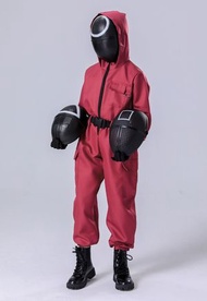 (Size XL和正方形圖案面具) cosplay魷魚遊戲服裝紅色連身工裝