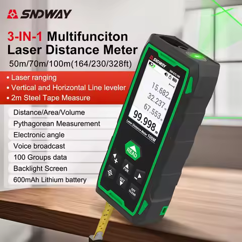 SNDWAY Laser Distance Meter Indoor Green Light Distance Meter Digital Distance Meter With Tape Measu