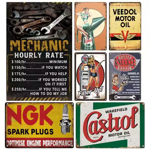 Vintage Metal Tin Signs NGK Spark Plugs Gulf Garage Oil Motor Posters Wall Decoration Man Cave Cafe