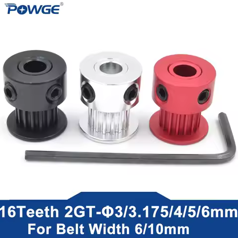 POWGE GT 16 teeth 2MGT 2GT Timing Pulley Bore 3/4/5/6mm for GT2 Open Synchronous belt width 6mm/10mm