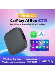 1入組carplay智慧電視盒,4核2+32gb Android 13.0版本,支援無線android汽車車載和有線carplay汽車車載