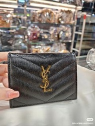 Ysl 魚子醬皮 釦子短夾 二手正品 黑金