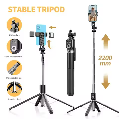 Selfie Stick P220 Wireless Selfie Stick Tripod 2.2m Foldable with Rechargeable Bluetooth Remote GoPr