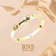 [Ready Stock] RNS Titanium 18K Gold Plated Bangle Love Forever Silver Gold Fashion Gelang Rantai Tan