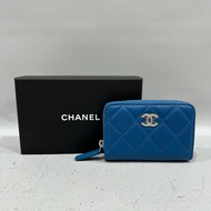 chanel Ap1940 vip限定 藍色荔枝皮銀釦 絲巾 零錢包
