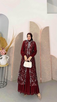 FREE HIJAB GAMIS PESTA MEWAH MODEL ROMPI MISAH BISA LEPAS PASANG BAHAN TILE BROKAT MIX CERUTY-GAMIS