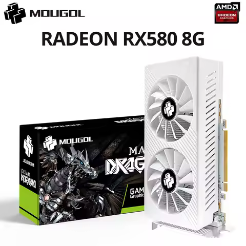 MOUGOL AMD Radeon RX580 8GB Graphics Card GDDR5 Memory 2048SP 256Bit PCI-E3.0x16 GPU DP DVI for Comp