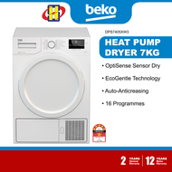Beko Dryer (7KG) Inverter AquaWave EcoGentle OptiSense Sensor Heat Pump Dryer DPS7405XW3
