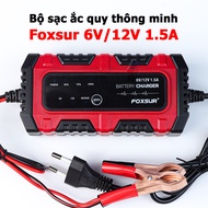Sạc Bình Ắc Quy FOXSUR 1.5A 6V 12V 4Ah - 30Ah Tự Ngắt Khi Đầy Phục Hồi Ắc Quy Khử Sunfat Chống Ngược