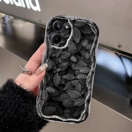 HP Realme 10 Phone Case Black Leaf Picture Phone Case Softcase with retro Style Wavy Side Silicone S