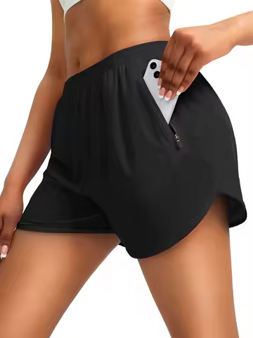 Women's 2 in 1 Running Shorts for Gym Yoga Workout Athletic Shorts High Waist Shorts Zip Shorts Line