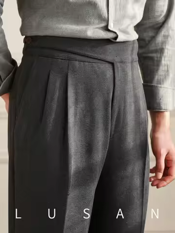 Autumn and Winter Men's Casual Gurkha Thick Straight High Waist Pants Vintage Warm All-match Trendy 