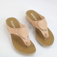 Dép kẹp đế cao GIAVY Dép đế cao 25 cm quai da PU cao cấp đế cao su chống trơn C68 ĐEN BÒ C70 màu kem