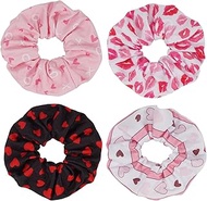 4pcs Valentines Hair Scrunchies XOXO Heart Lips Hair Ties Elastics Ponytail Holder Hair Band Cute Lo