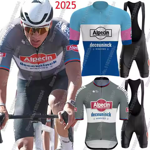 Alpecin Deceuninck 2025 Cycling Jersey Set mvdp Clothing Mathieu Van der Poel Grey Men Road Bike Shi