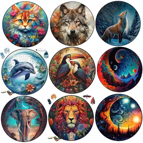 Unique Elephant Wooden Puzzle Adult Stress Relief Toys circular Animal Shapes Holiday Birthday Gift 