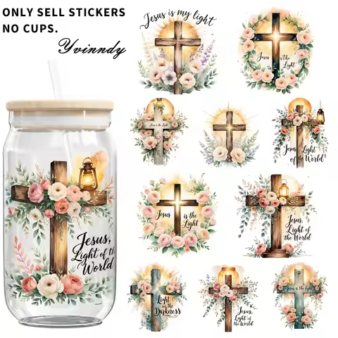 5 Pieces Floral Christian Cross UV DTF Transfer Paper Scratch Resistant Transfer Paper Suitable For 