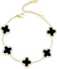 Four Leaf Crystal Clover Necklace Earring Set for Women 18K Gold Plated Stainless Steel Cubic Zircon