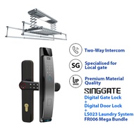 SINGGATE FM021 + FR006 + LS023 Mega Bundle Digital Gate Lock + Digital Door Lock + Smart Laundry Rack