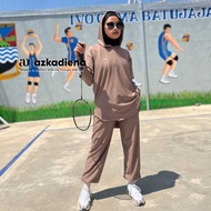 Setelan Olahraga Wanita muslimah hijab jilbab Baju Kaos Olahraga Senam Sepeda Gowes Joging Bahan jer