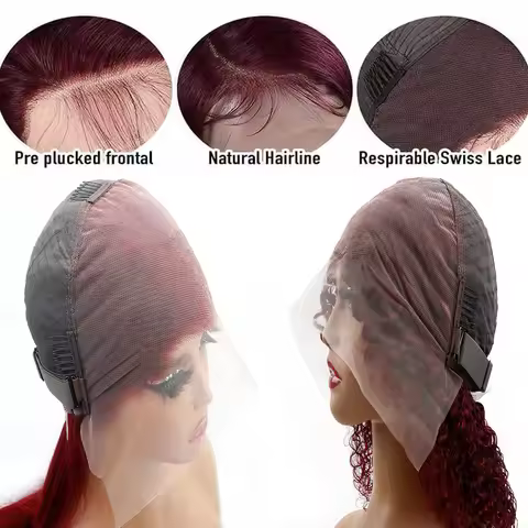 #99J Burgundy Wine Red Extra Long Body Wave Virgin Human Hair Wig 46Inch 13x6 HD Swiss Transparent L