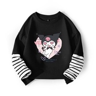 [Girls'top] (Cotton) (1-14Y) Kuromi Melody budak perempuan palsu dua helai gaya baru kanak-kanak bes