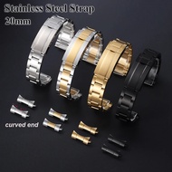 20mm Stainless Steel Watchband Curved End Strap Folding Buckle for Women Men Bracelet  for Rolex for