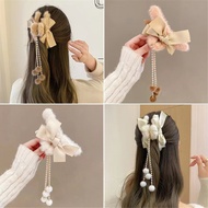 Bow Tassel Pendant Fur Ball Hair Clip Plush Grabber Back of Head Hair Grabber Top Clip Hair Accessor
