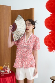 Ivory No.5 เสื้อคอวี แต่งกระดุมจีน รุ่น Xin Xin Top