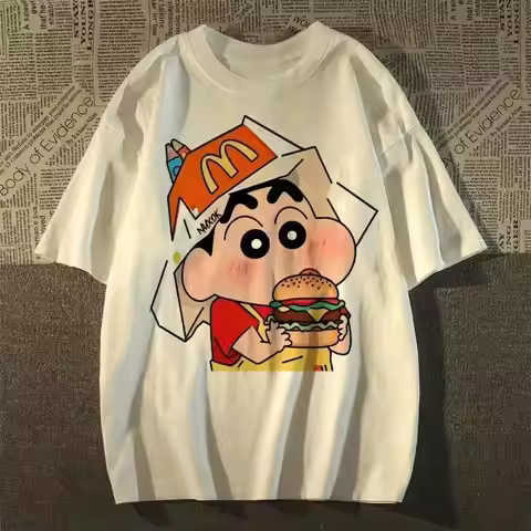 Summer Fashion Crayon Shin Chan Print Casual Mens Short Sleeve T Shirt Y2K Harajuku Loose Cute Tops