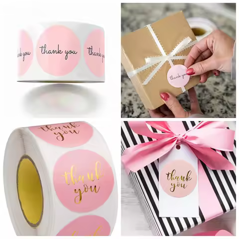 100-500pcs Round Thank You Sticker Envelope Seal Scrapbook Sticker Pink Heart Cute Round Sticker Sta