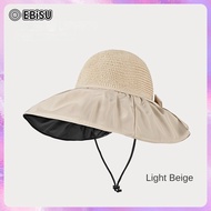 EBiSU หมวกชาวประมงกาวดำแบบพับได้ Face-covering Sun-Protection Sun Hat UV-Protection UPF50+ Sun Hat Womens Bow Big brim Hat