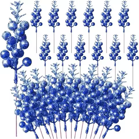 5Pcs 19cm Christmas Glitter Berry Stems Artificial Foam Berry Snow Covered Berry for Christmas Tree 