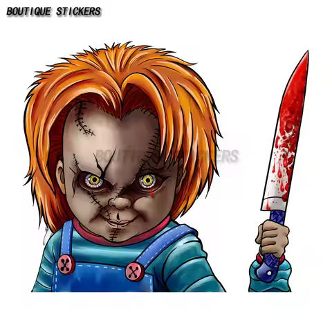 Horror Chucky Waving Car Sticker Waterproof PVC Sticker Car Decorative Accessories Rear Luggage Comp