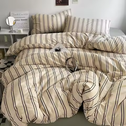 Stripe Bedding Comforter Set with Pillowcase bed sheet Single Full Size Bed Linen Duvet Cover Set Qu