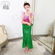 Ariel Mermaid Princess Dress Costume for Kids Red Green Premium