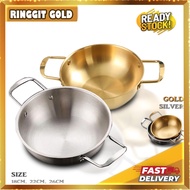 Ringgit Gold Stainless Steel Seafood Pot Home Cooking Pot Pan Picnic Snack Plates Cookware Saucepan Dry Pots 锅