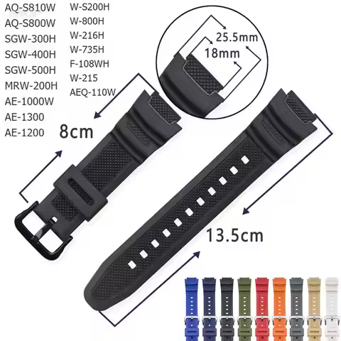 Rubber Watch Strap for Casio AQ-S810W/S800W AE-1000W SGW-400H/300H/500H W-735H Silicone Black Pin Bu