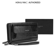 HONYAN Men's Wallet 2 Zip 2 Compartments Imported Long Wallet Branded Clutch Bag - Wesley Long Walle