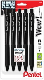 Pentel Wow! Retractable Ballpoint Pen, (1.4mm) Bold Line, Triangular Barrel, Black Ink, 5 Pack