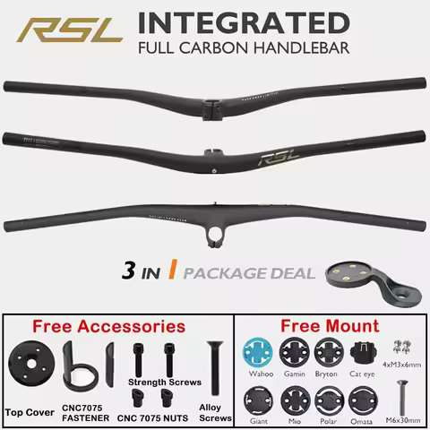 RSL MTB Integrated Handlebar Full Carbon Fibre Cockpit 0° Rise 27.5mm Handlebar With Free Bike Acces