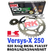 RK Sprocket Set Kawasaki Versys-X 250 520 KRX-Ring Black Gold Chain Rantai Hitam Xring Versys 250 Ve