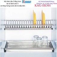 Kệ chén dĩa âm tủ chữ V KAG-EK501-70cm Kệ chén bát 2 tầng Eurokit inox bóng cao cấp