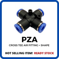 PZA Pneumatic Cross Tee Air Fitting + Shape Tee Connector Push In Lock Fitting Union