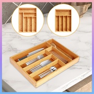 Bamboo Drawer Organizer 5/6 Compartments Bamboo Drawer Box Divided Drawer Silverware Tray Durable Kitchen Drawer Organizer Tray Bamboo Cutlery Tray SHOPCYC2645