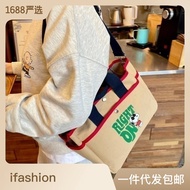 Japanese and Korean Cartoon Cute Puppy Dog Handbag Large Capacity Fashion Canvas Color Matching Trendy One-Shoulder Bag