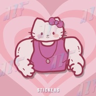 ❣Muscle Hello Kitty Car Stickers Scratch Protection Stickers Refrigerator Toilet Sticker Cute Wa o❈