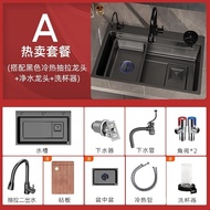 《Delivery within 48 hours》304Middle Basin  EMHandmade Pots Single Sink Middle and Lower Washing Vegetables Basin Upper Foam Sink Kitchen Vegetable Basin）Coating Stainless Steel Basin Oil Rub Resistance Nano Large Single Sink Pool（Scullery W7M3