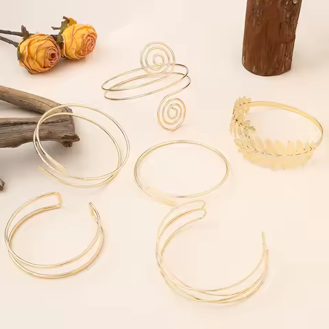 FTCY Gold Color Arm Cuff Bracelet for Women Vintage Greek Women's Upper Arm Bracelet Adjustable Open